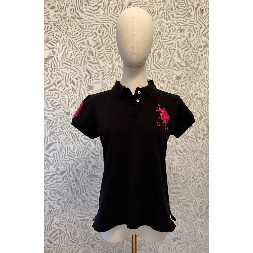 US Polo Assn Womens XL Black Pink Embroidered Logo Short Sleeve Polo Shirt